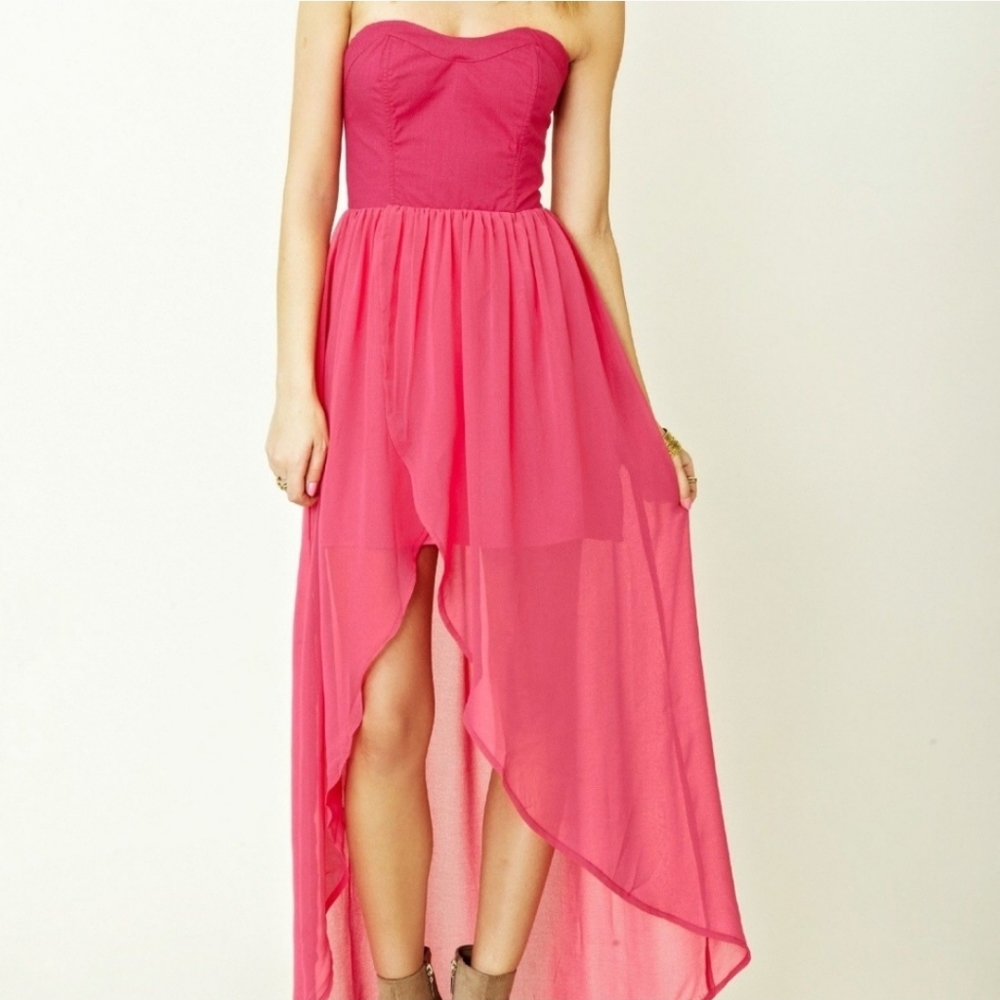 Keepsake the label medium strapless hot pink high low dress